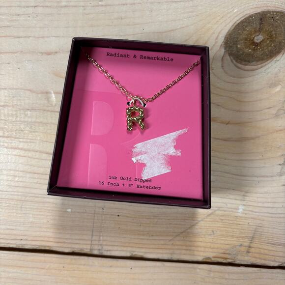 A New Day NWT 14K Gold Dipped Twisted Bubble Initial Necklace "R" - Picture 2 of 4